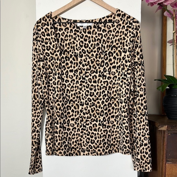 orange kiss Tops - Tan Fitted Blouse with Leopard Print